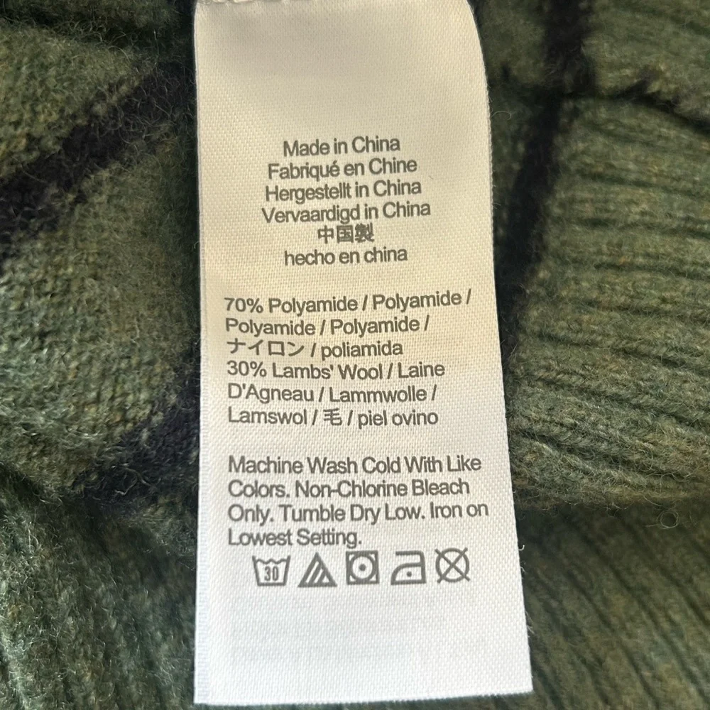 J Crew Sweater Men’s XL Green Lambswool Blend Crewneck Striped Christmas